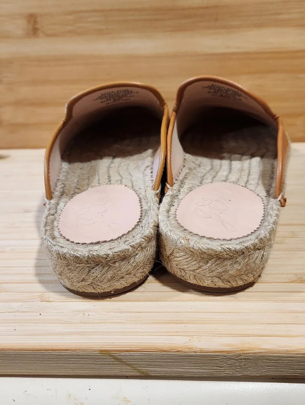 J. Crew Women's Leather Espadrille Mules Toasted Wheat Tan Slip On Flats Sz 7